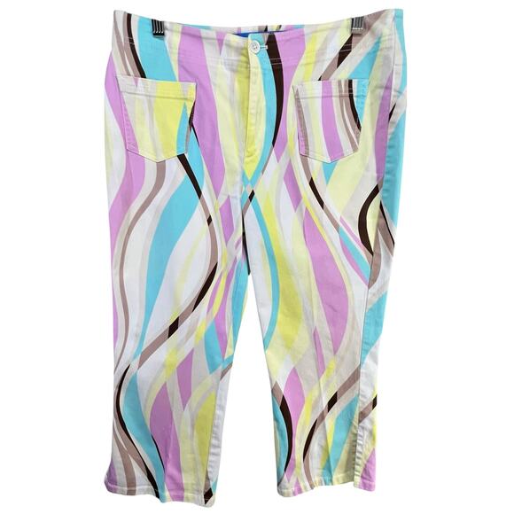 Escada Sport Capri Pants M Multicolor Rainbow Retro Waves Maximalist Eclectic - Picture 2 of 14